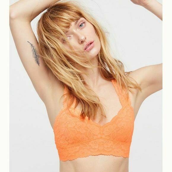 NEW Free People Intimately Galloon Lace Racerback Bralette Orange XS - Picture 1 of 5